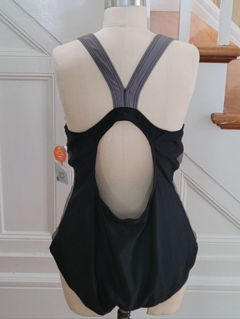 ATTRACO Sports Athletic Black Grey One Piece Bathing Suit Swimwear  Size 2XL - Picture 3 of 6